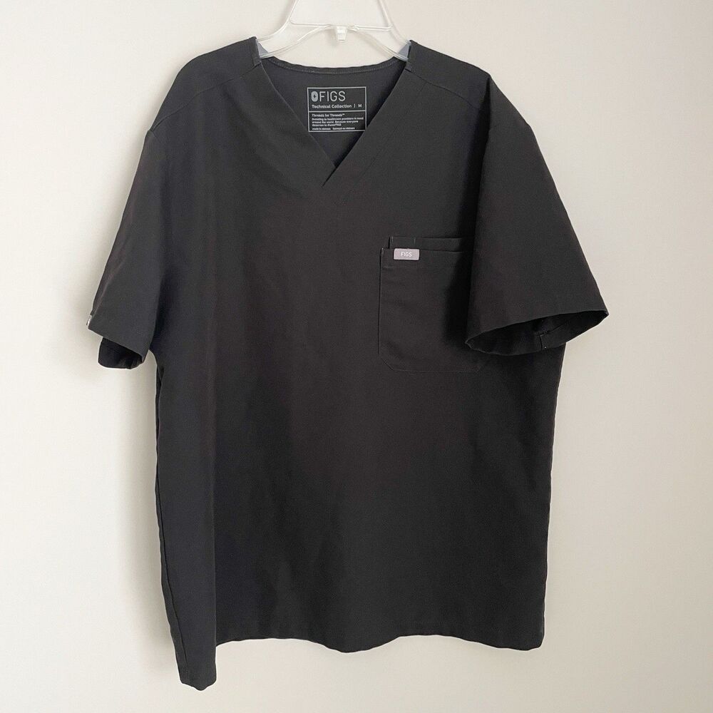 Figs Size M Mens Black Short Sleeve Leon Scrub Top Shirt Pockets